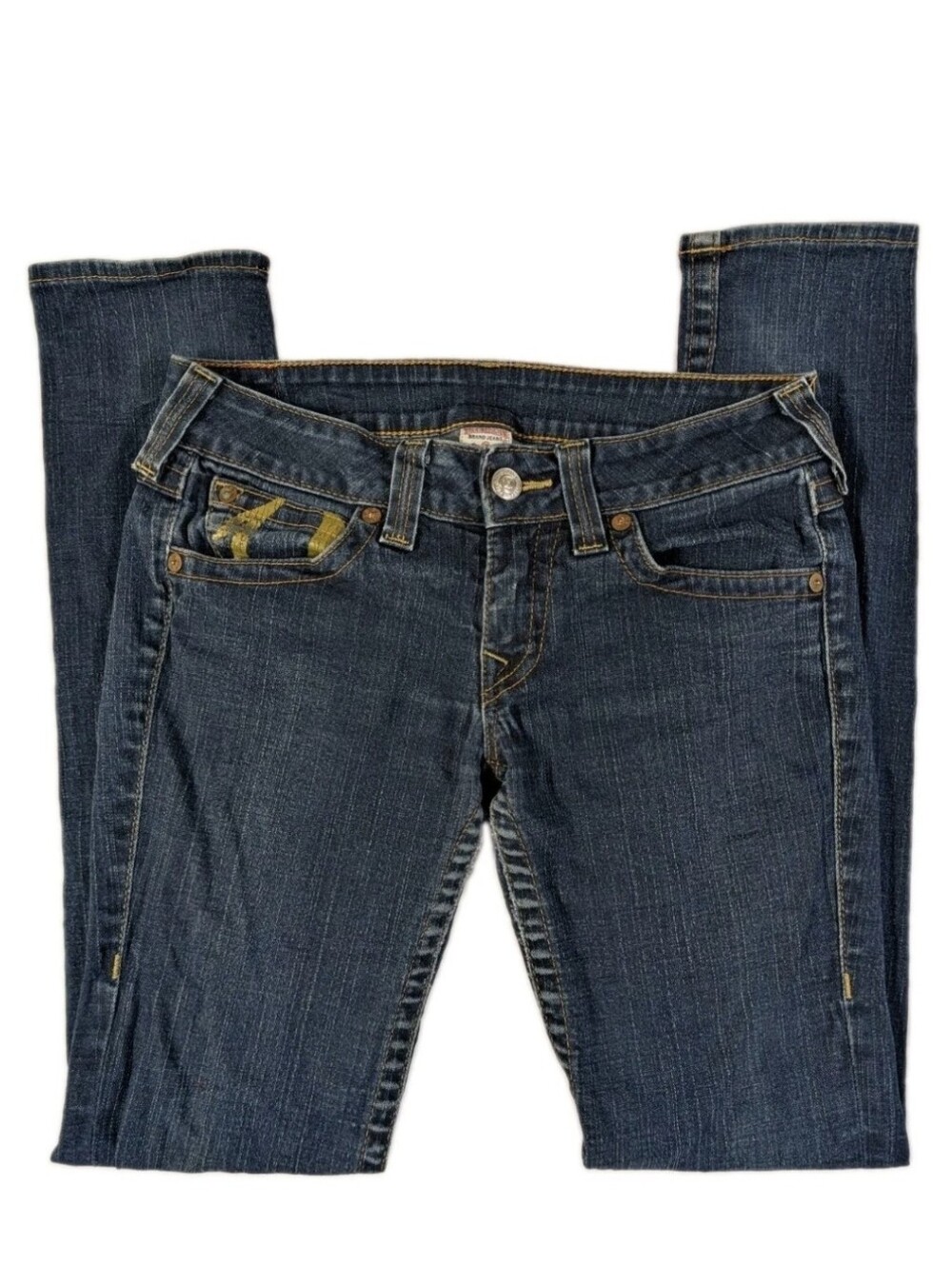 Y2K True Religion Jeans Womens 31 Skinny Gold Painted Metallic Horseshoe